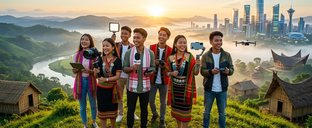 diverse group of North East Indian youth (representing different states like Meghalaya, Nagaland, Assam)
