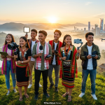 diverse group of North East Indian youth (representing different states like Meghalaya, Nagaland, Assam)