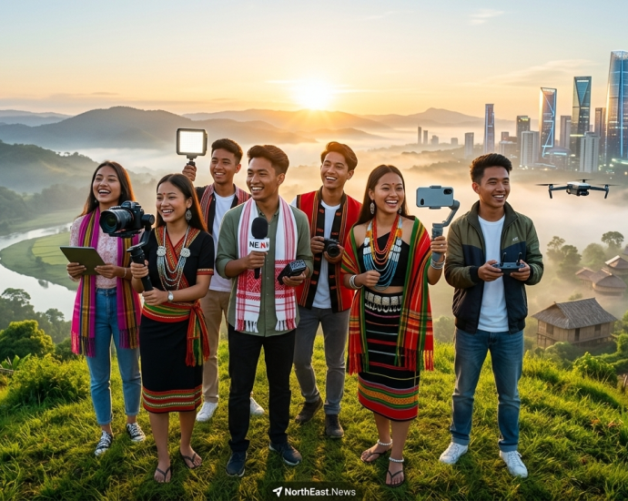 diverse group of North East Indian youth (representing different states like Meghalaya, Nagaland, Assam)