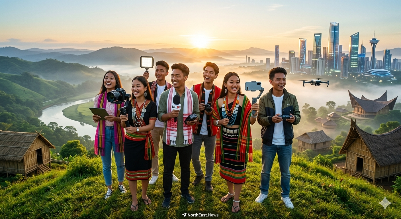 diverse group of North East Indian youth (representing different states like Meghalaya, Nagaland, Assam)